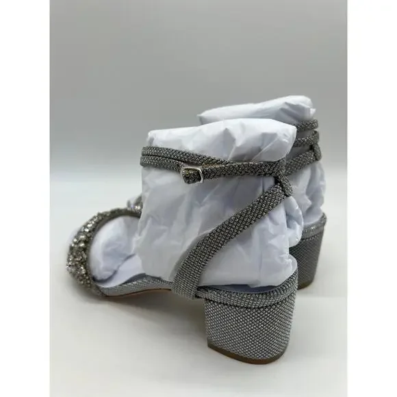 Badgley Mischka Women's Jada Ankle Wrap Block Heel Silver MP5316 Size 7.5 NIB - Picture 9 of 12